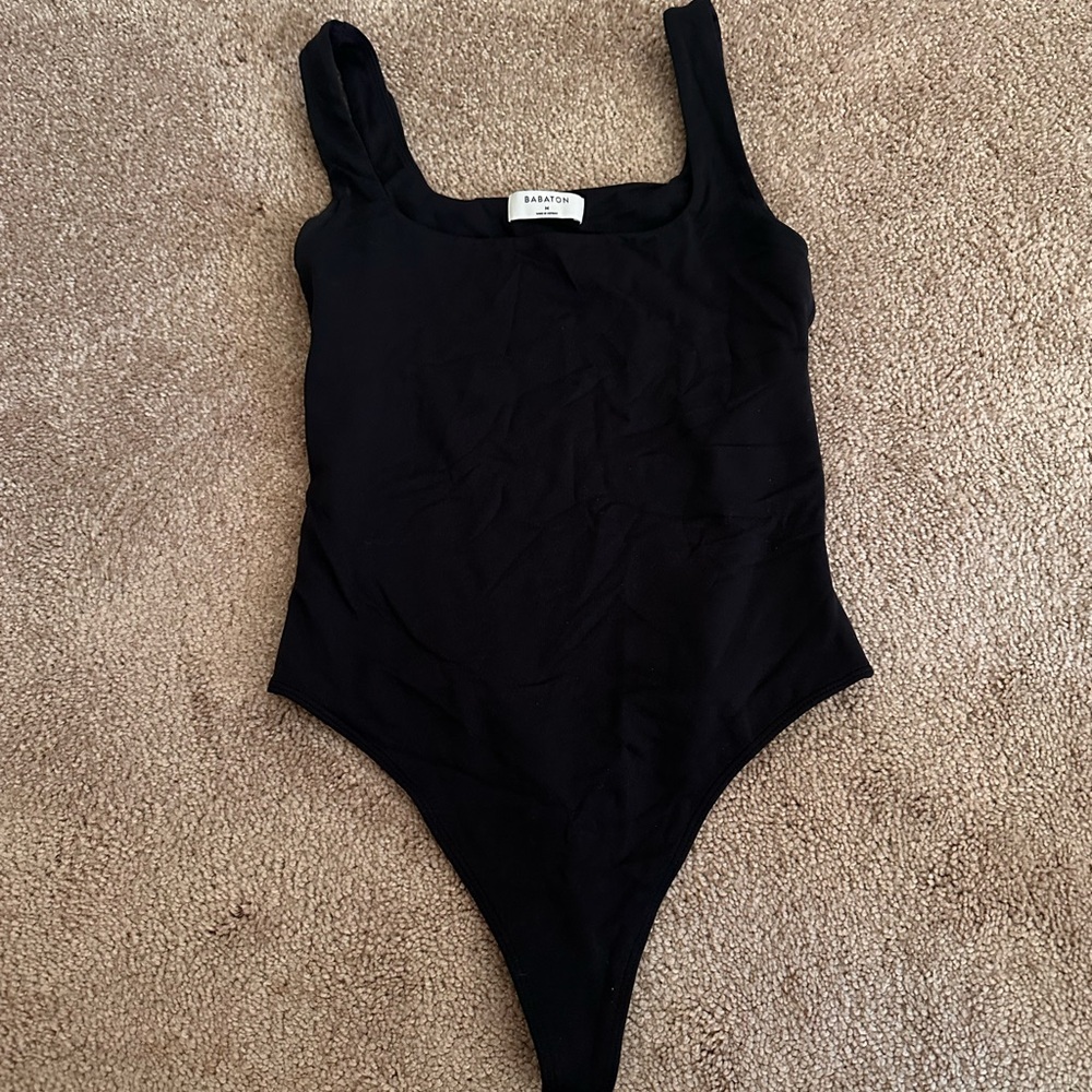 Aritzia (BABATON) black square neck tank bodysuit